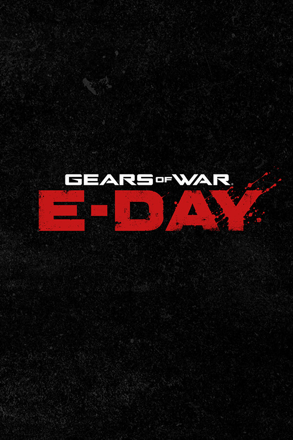 Portrait Gears of War: E-Day artwork of two Gears standing before a Locust emergence hole.